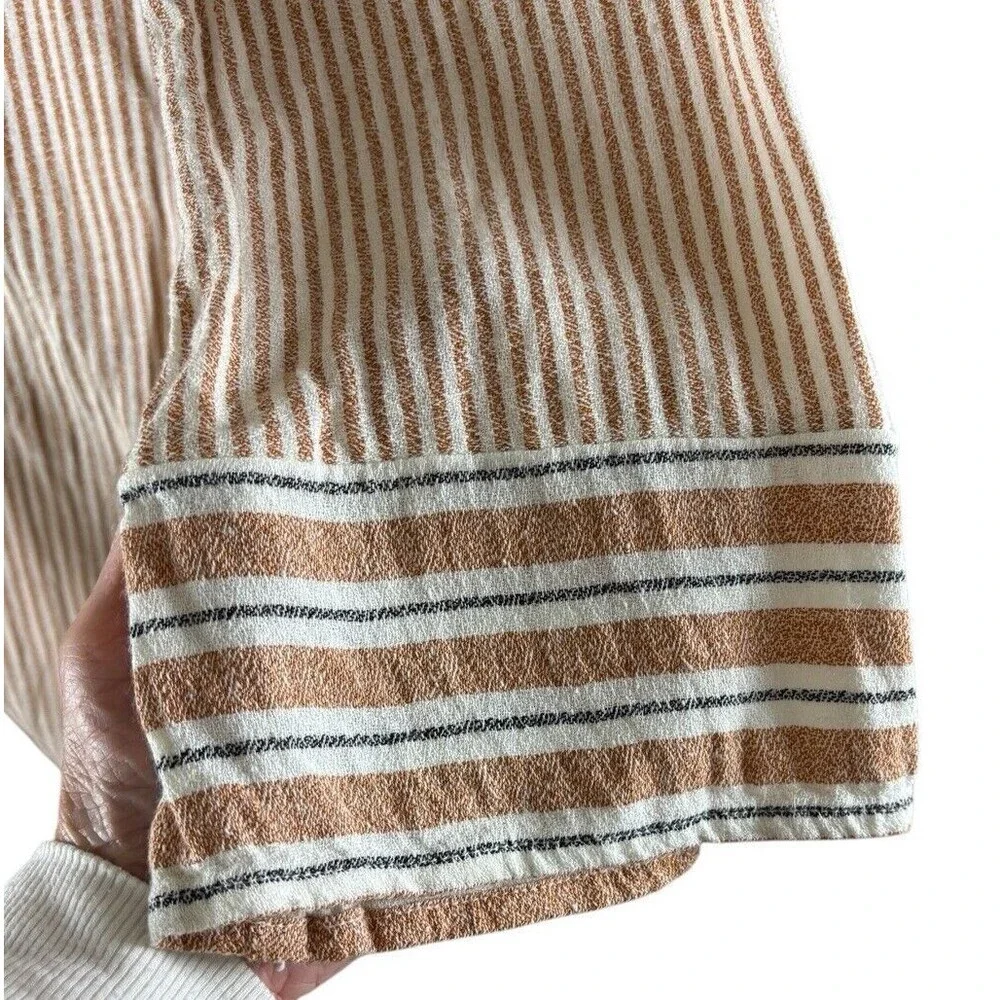 Free People Cotton Linen Blend Cardigan Duster Women's XS Brown White Stripes